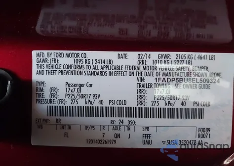 2014 Ford C-Max Hybrid Sel z USA, uszkodzony, nr VIN 1FADP5BU8EL509324